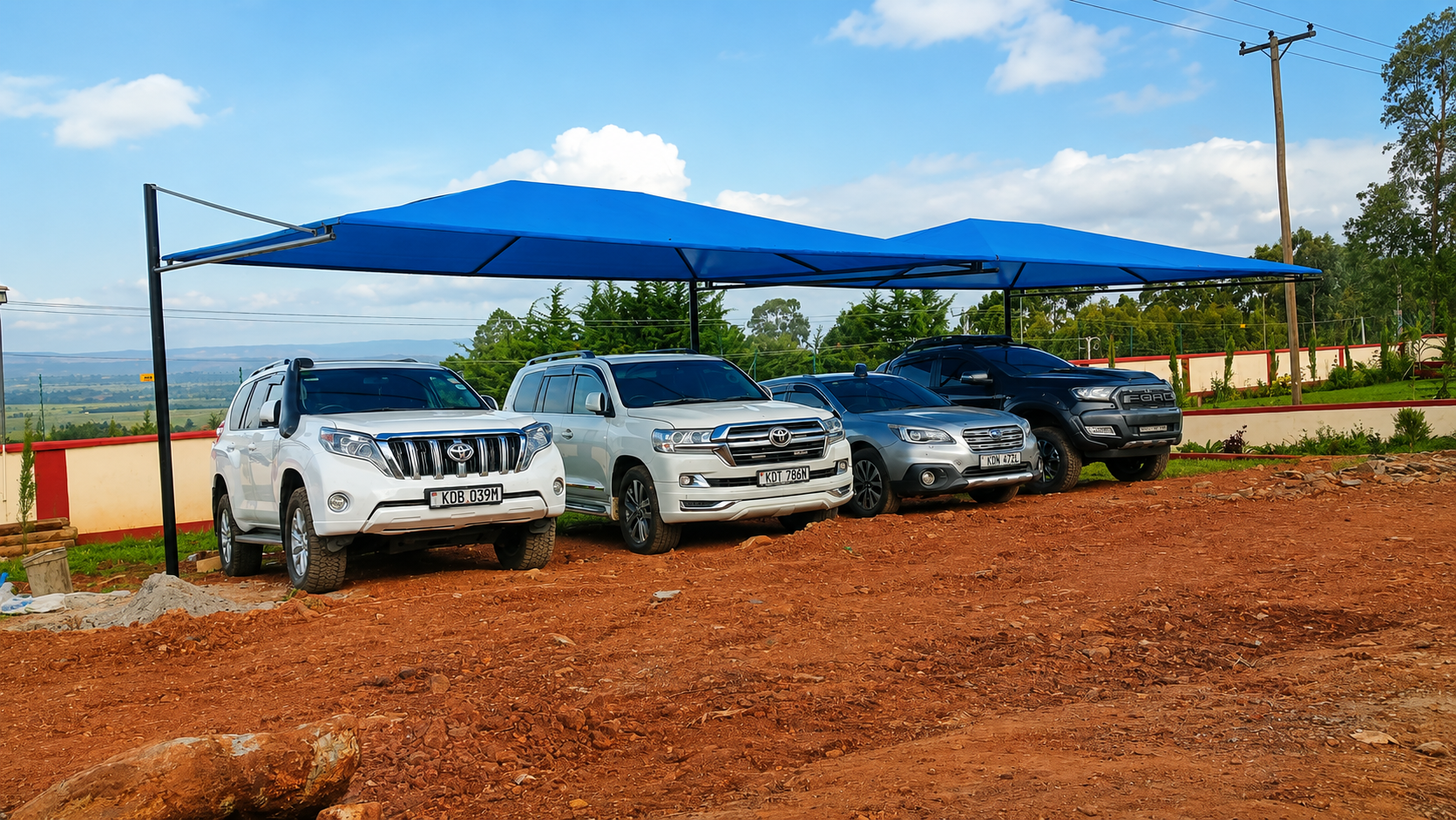 SUV parking area after shade canopy installation